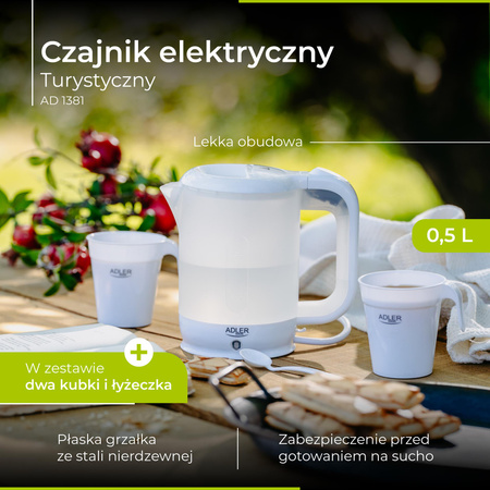 Czajnik elektryczny plastikowy turystyczny 0,5 L - Adler AD 1381