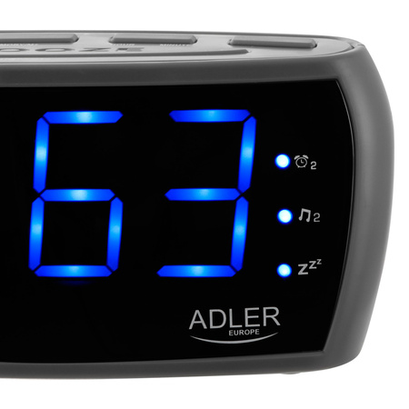 Radiobudzik LED cyfrowy, radio AM/FM, podwójny alarm, drzemka Adler AD 1121 S