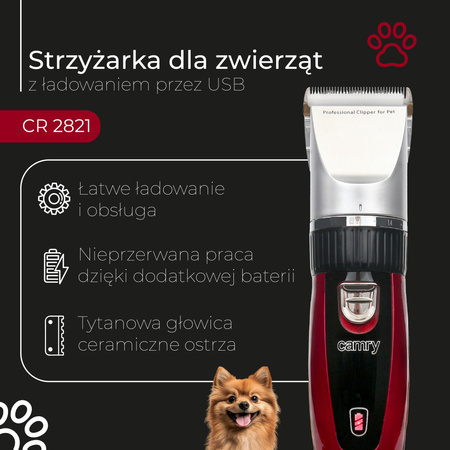 Maszynka do strzyżenia psów, delikatna i bezpieczna dla psa i kota Camry CR 2821 CR2821
