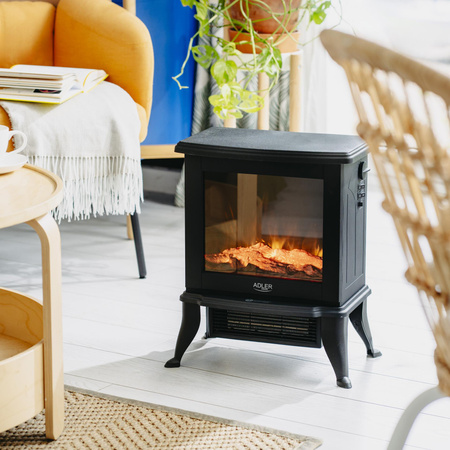 Kominek elektryczny z efektem płomienia, grzejnik elektryczny 1800W, wolnostojący Adler AD 7754