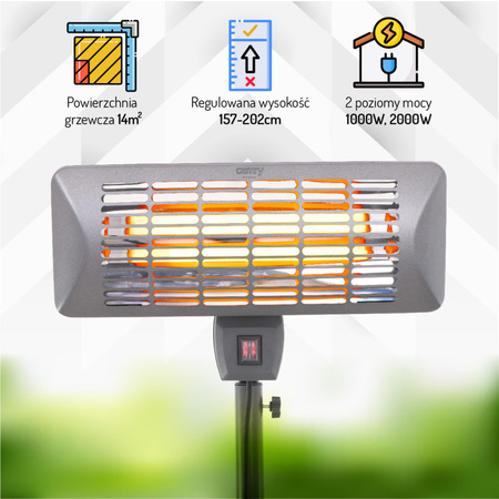 Ogrzewacz patio stojący 2000W, kwarcowy, regulowana wysokość 157-202cm Camry CR 7737