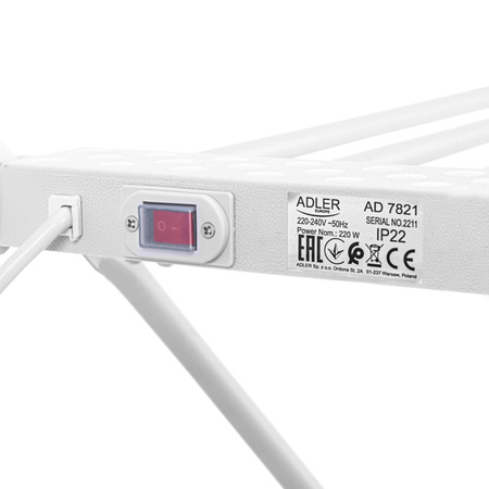 Suszarka elektryczna do ubrań na pranie składana 18 grzałek, kompaktowa Adler AD 7821