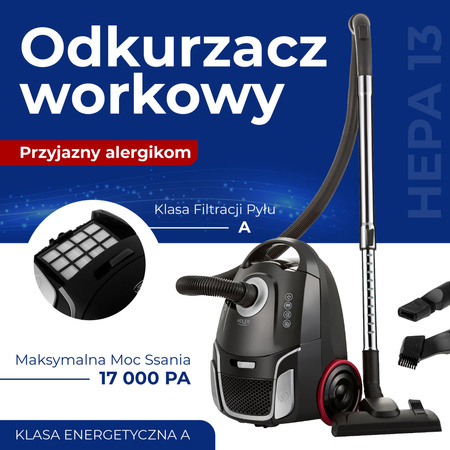 Odkurzacz Workowy dla Alergików z Filtracją HEPA 13, Moc 2200W, Adler AD 7054