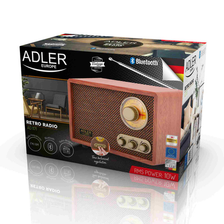 Retro Radio Bluetooth | Elegancki Design | Wysoka Jakość Dźwięku – Adler AD 1171