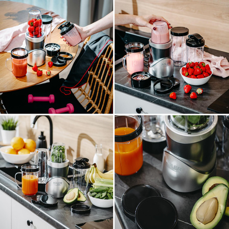 Blender do smoothie, 4 bidony, 2 ostrza, BPA free, ochrona silnika – Adler AD 4084