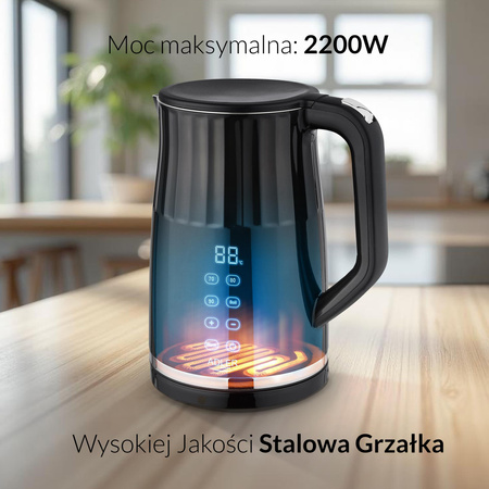Czajnik elektryczny LED z regulacją temperatury 1.7L - metalowy Adler AD 1350