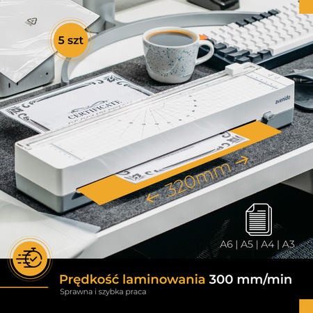Laminator A3 i A4 z trymerem, 170W, szybkie nagrzewanie Avenido AV 1043