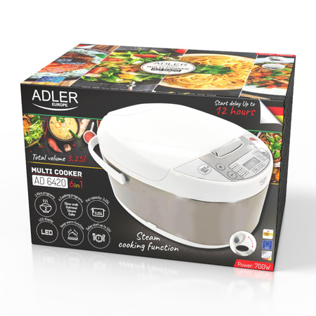 Multicooker z 6 funkcjami gotowania, opóźnionym startem, 3,5L Adler AD 6420 AD6420