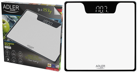 Waga łazienkowa elektroniczna 180 kg, szkło hartowane 6 mm, wyświetlacz LED Biała Adler AD 8174