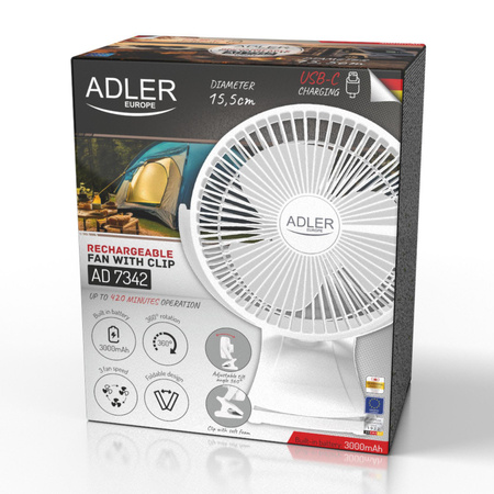 Wentylator biurkowy z klipsem 2w1 Adler AD7342 biały