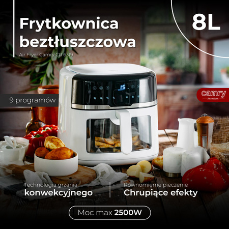 Frytkownica beztłuszczowa Air Fryer, pojemność 8L, 9 programów Camry CR 6319 CR6319