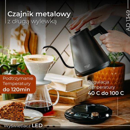 Czajnik elektryczny 1.0L, regulacja 40-100°C, podtrzymanie, LED Adler AD1349