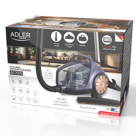 Odkurzacz cyklonowy bezworkowy HEPA 13 moc 3000W Adler AD 7076
