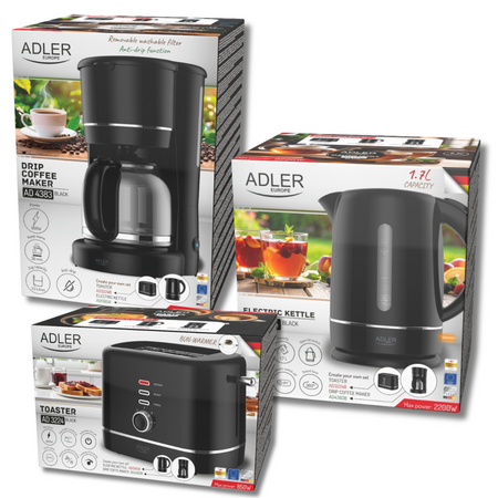 Ekspres przelewowy do kawy + toster + czajnik elektryczny Adler
