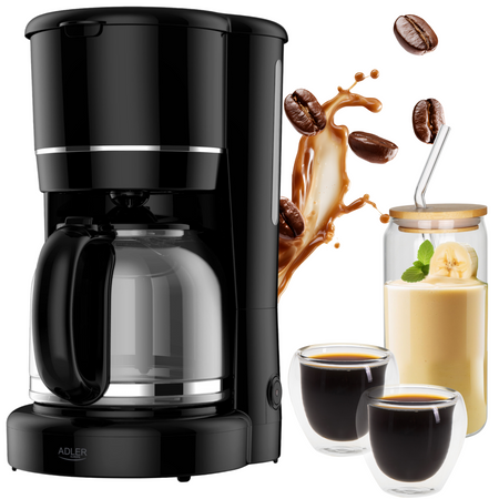 Ekspres do kawy przelewowy 900W szklany dzbanek 1,5L z podgrzewana podstawa Adler AD 4383b