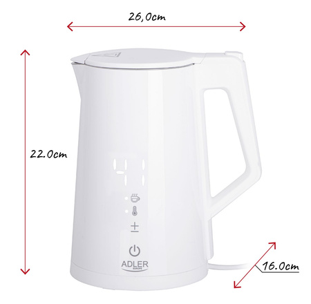 Czajnik Elektryczny LED z Regulacją Temperatury 1,7L, Metalowy, Producent: Adler, SKU: AD 1345