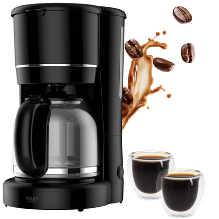 Ekspres do kawy przelewowy 900W szklany dzbanek 1,5L z podgrzewana podstawa Adler AD 4383b