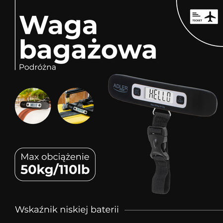 Elektroniczna Waga do Bagażu 50 kg, Kompaktowa i Lekka, Adler AD 8190