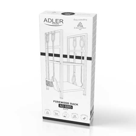 Stojak na drewno kominkowe z narzędziami, stalowy, czarny, do 80 kg Adler AD 6815
