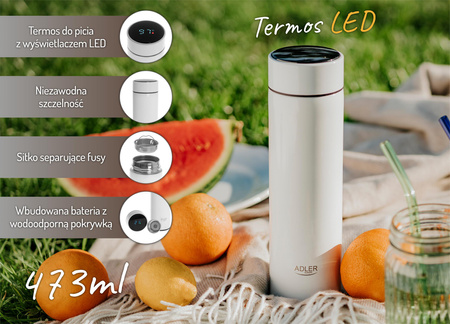 Kubek termiczny Termos LED Biały 473ml Do Kawy i Herbaty Adler AD 4506