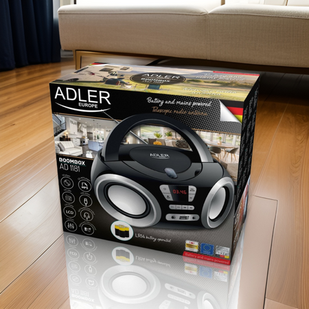 Przenośny boombox z USB, AUX i radiem FM — Adler AD 1181