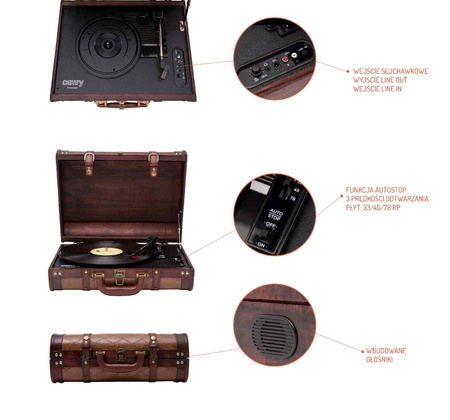 Gramofon Walizkowy Retro z Wbudowanymi Głośnikami, Przenośny, Camry CR 1149