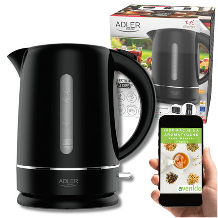 Czajnik elektryczny 2200W, 1.7L, płaska grzałka, filtr antywapienny Adler AD 1385 Black
