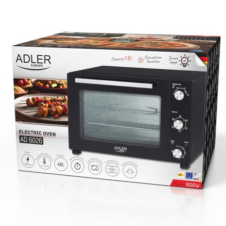 Piekarnik elektryczny 48L z rożnem, konwekcją i oświetleniem – Adler AD 6026