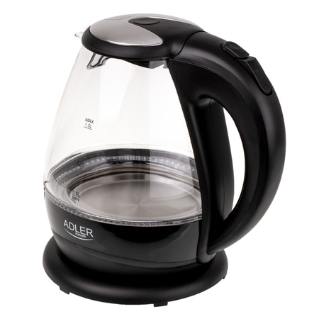 Czajnik elektryczny szklany 1,5L, 2200W, obrotowa podstawa, filtr – Adler AD 1224