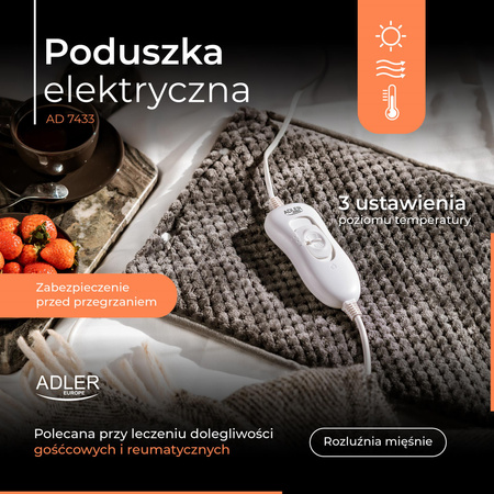 Poduszka elektryczna Adler AD 7433 – 80W, 3 temperatury, pokrowiec do prania