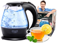 Czajnik elektryczny szklany 1,5L, 2200W, obrotowa podstawa, filtr – Adler AD 1224