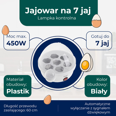 Elektryczny Jajowar na 7 Jaj z Automatycznym Wyłącznikiem Adler AD 4459