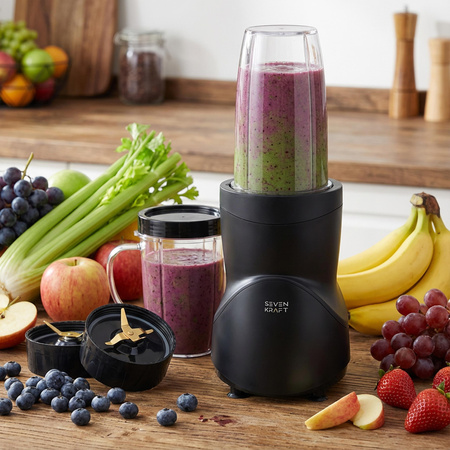 Blender personalny Tytanowe ostrza, 4 bidony, Kruszenie lodu 1200W SevenKraft SK 4090