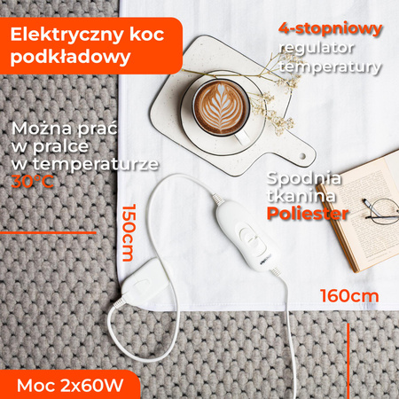 Elektryczny Koc Podkładowy z Regulacją Ciepła, Lekki i Bezpieczny - Mesko MS 7420