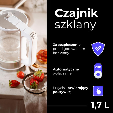 Czajnik elektryczny szklany 1.7L, reg. temp. 60-100°C, LED, 2200W Mesko MS 1301