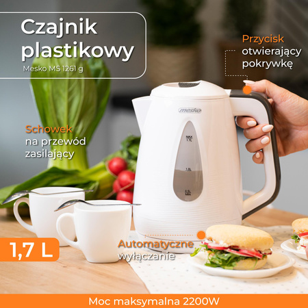Czajnik elektryczny 1.7L, 2200W, płaska grzałka, filtr antywapienny Mesko MS 1261
