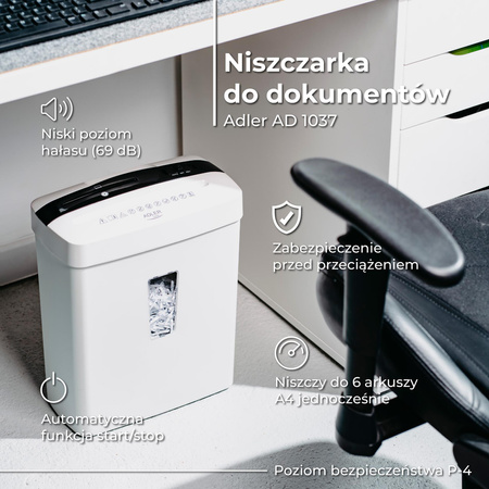 Niszczarka do dokumentów 200W biała Adler AD1037