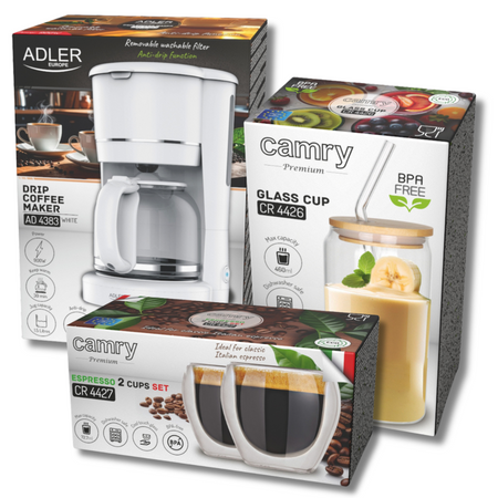 Ekspres do kawy przelewowy 900W szklany dzbanek 1,5L z podgrzewana podstawa Adler AD 4383w