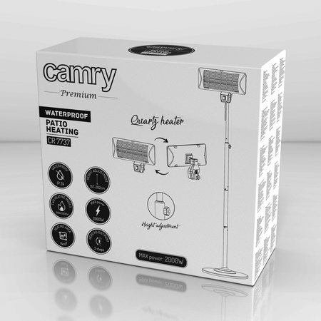 Ogrzewacz patio stojący 2000W, kwarcowy, regulowana wysokość 157-202cm Camry CR 7737