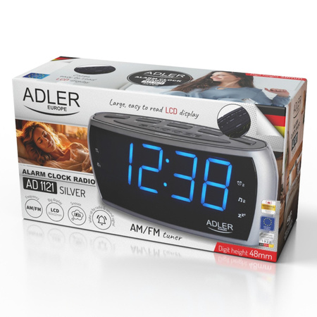 Radiobudzik LED cyfrowy, radio AM/FM, podwójny alarm, drzemka Adler AD 1121 S