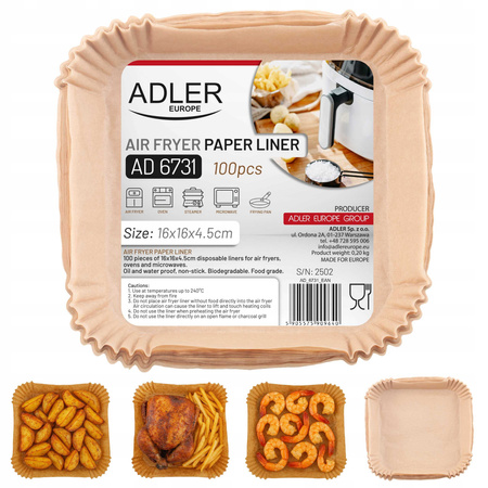 200x WKŁAD AIR FRYER Papier wkłady papierowe do frytkownicy beztłuszczowej