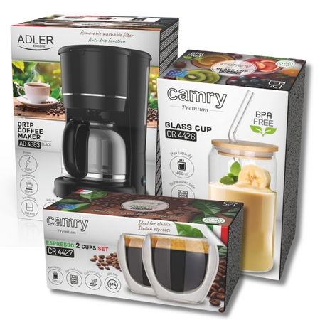 Ekspres do kawy przelewowy 900W szklany dzbanek 1,5L z podgrzewana podstawa Adler AD 4383b