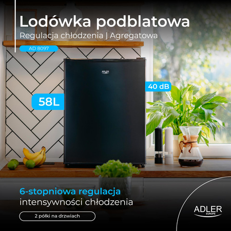 Lodówka podblatowa hotelowa pojemność 58L chłodziarka czarna Adler AD 8097b