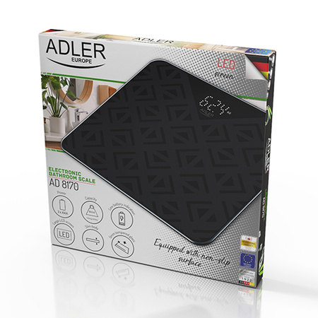 Waga łazienkowa elektroniczna 180 kg, szkło, antypoślizgowa, wyświetlacz LED Adler AD 8170