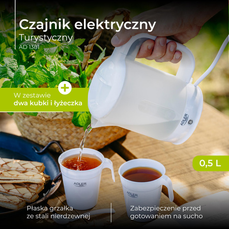 Czajnik elektryczny plastikowy turystyczny 0,5 L - Adler AD 1381