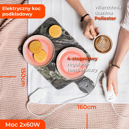 Elektryczny Koc Podkładowy z Regulacją Ciepła, Lekki i Bezpieczny - Mesko MS 7420