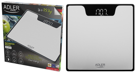 Waga łazienkowa elektroniczna 180 kg, szkło hartowane 6 mm, wyświetlacz LED, Srebrna Adler AD 8174