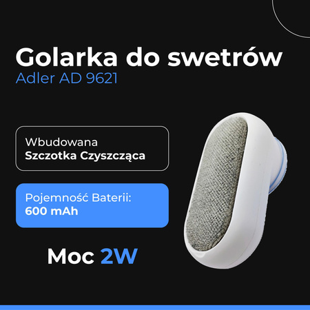 Golarka do ubrań USB, 6500 obr./min, czas pracy 40 min, ostrza stalowe Adler AD 9621