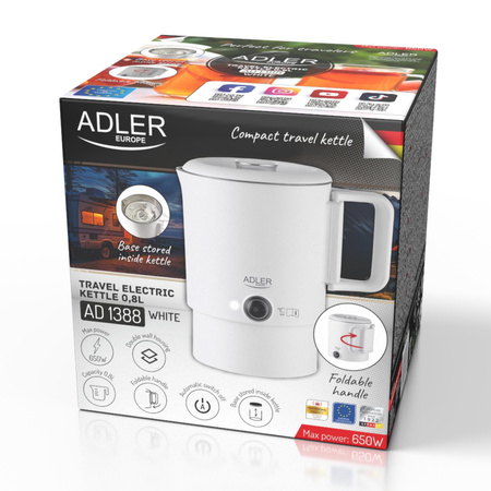Czajnik turystyczny 0.8L, składany, podwójne ścianki, płaska grzałka Adler AD 1388