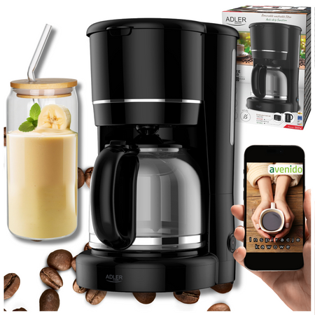 Ekspres do kawy przelewowy 900W szklany dzbanek 1,5L z podgrzewana podstawa Adler AD 4383b